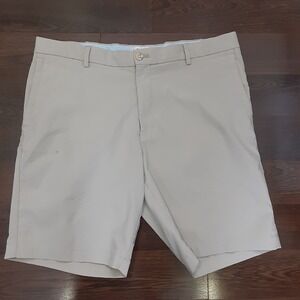 Peter Millar Mens Performance Golf Shorts Khaki Tan Size 35 Flat Front Athletic